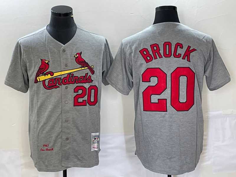 Mens St Louis Cardinals #20 Lou Brock Grey Wool Stitched Throwback Jersey